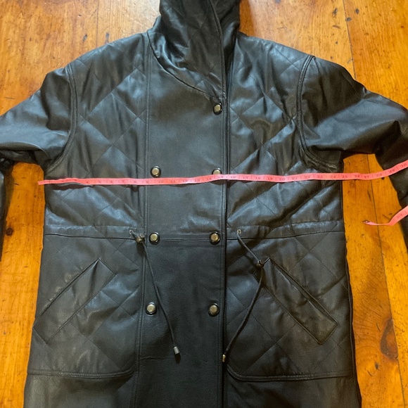 Vintage 100% Leather Hooded Trench - Picture 11 of 16
